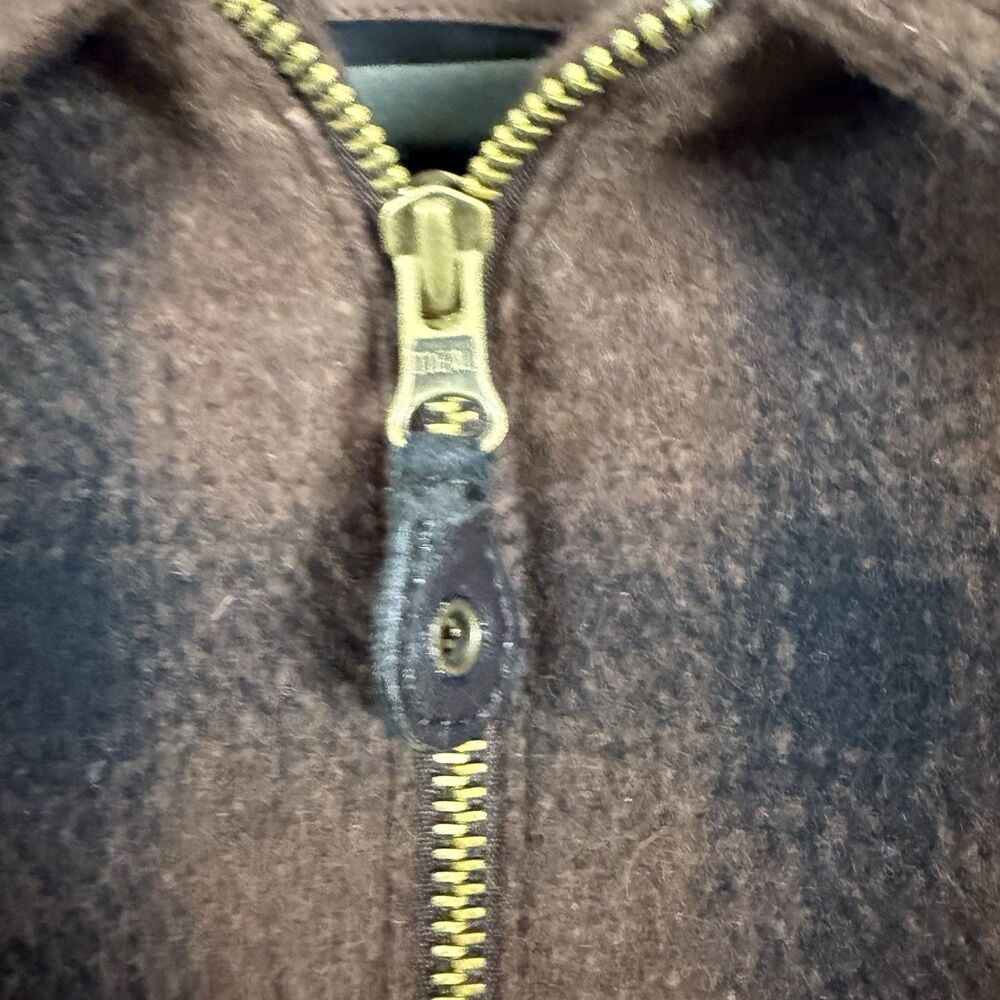 Ruff Hewn Full Zip Jacket Wool Blend Elbow Patch Womens L Brown Plaid Zip Pocket - Picture 9 of 13